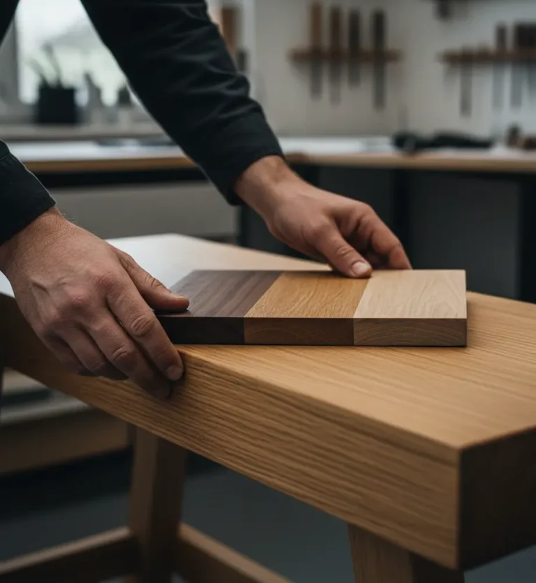 medienos teksturos pavyzdziai meistro dirbtuvese iš arti